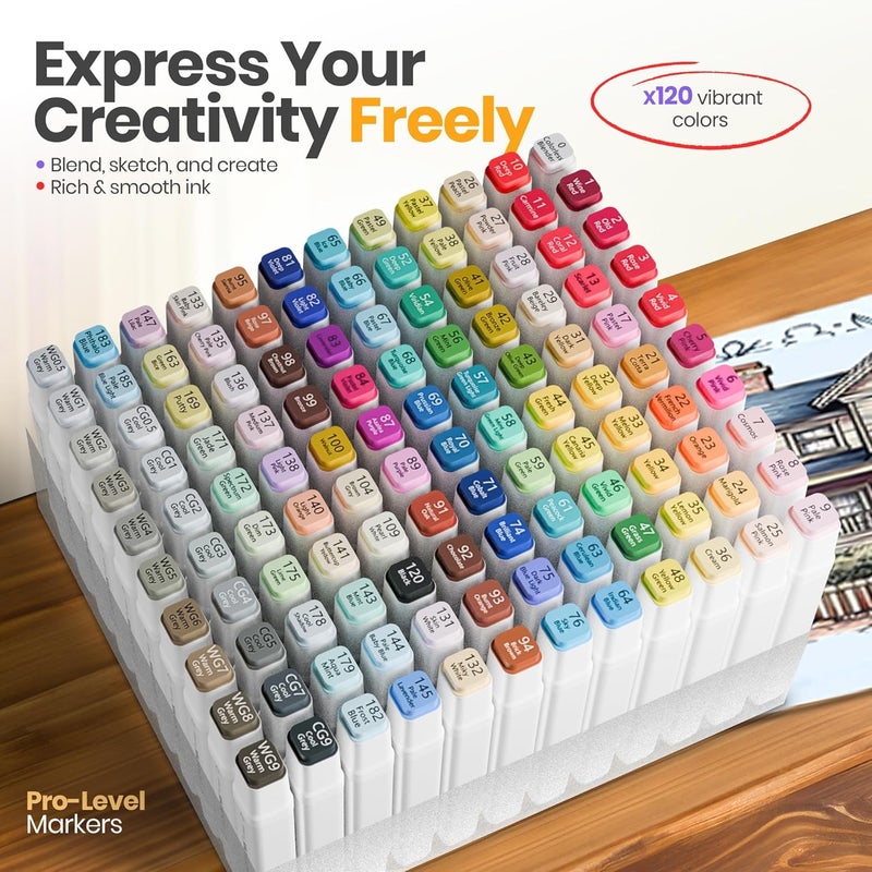 JACK BROWN 120 Colors Alcohol Markers Set with Fine & Chisel Dual Tip - Professional Art Markers for Adults & Kids, Perfect for Drawing, Sketching, Coloring & Animation - Includes Durable Marker Case - Image 5